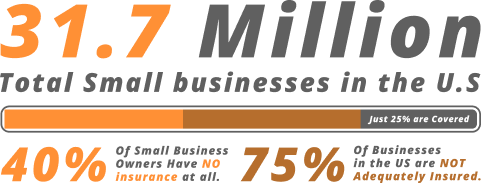 31.7 Million total Small Business in the U.S 40% of Small Business Owners have no insurance and 75%of businesses in the us are nt insured adequately
