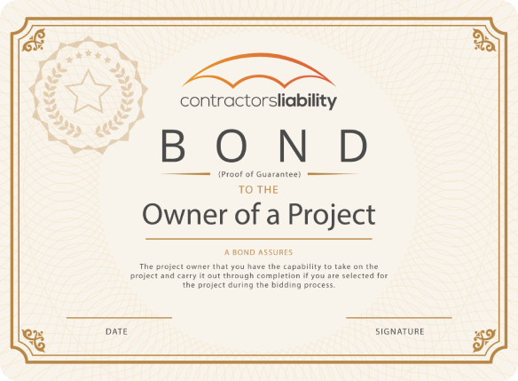 Contractor Liability bond proof of guarantee of the owner of a project