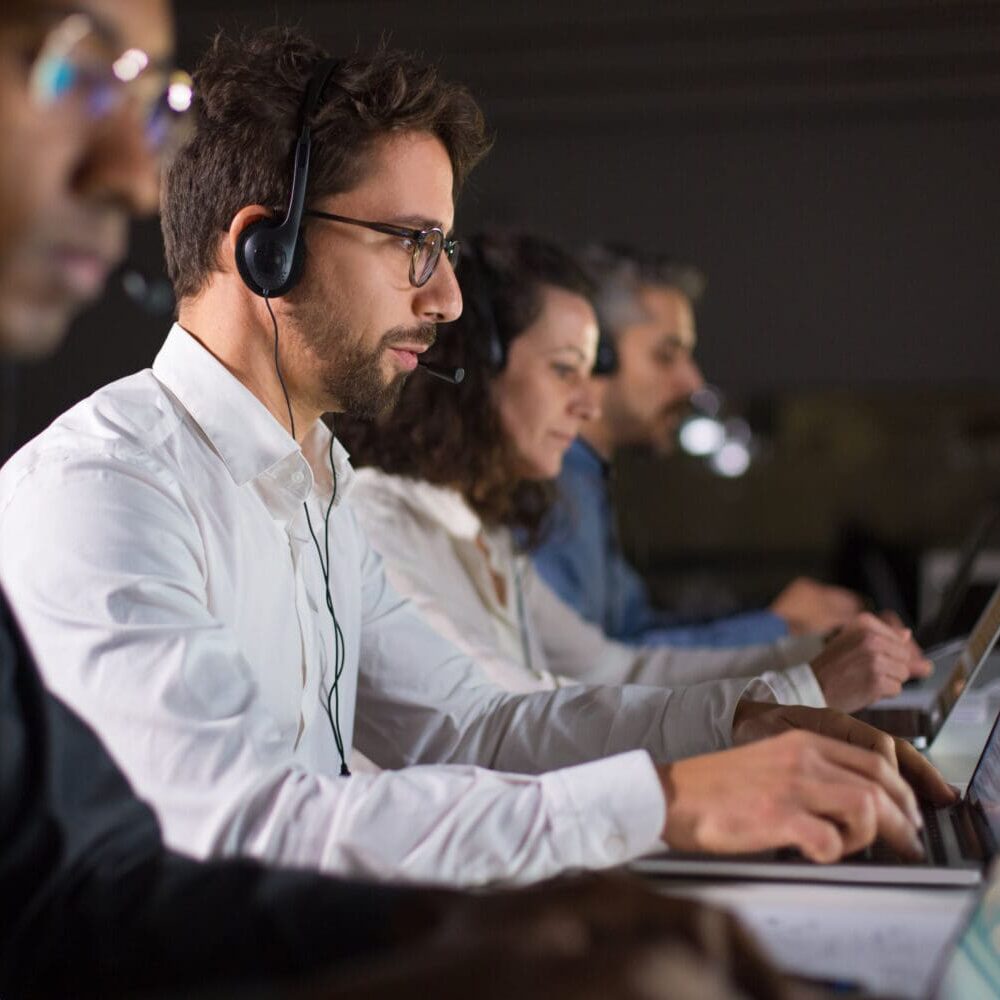 Man with headphones working.