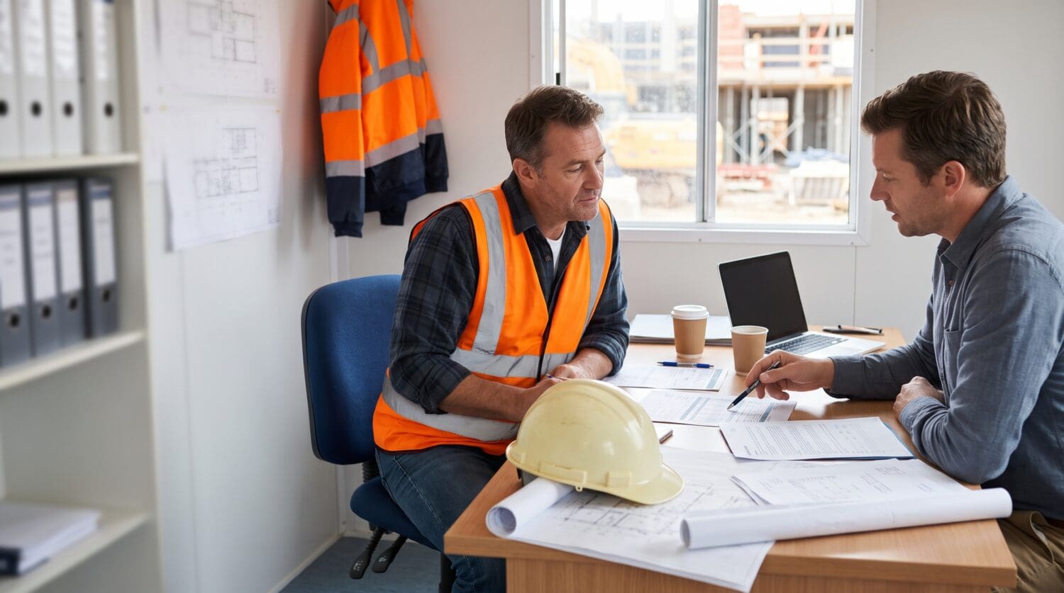 construction-business-owner-reviewing-workers-compensation-documents-with-an-insurance-agent