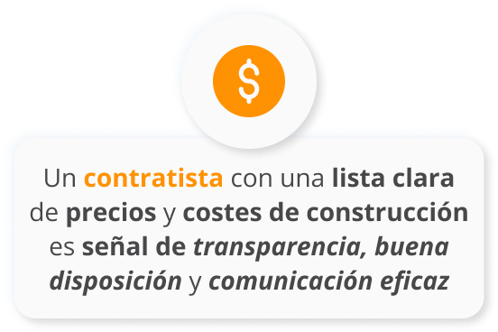 Infografia de Un contratista con una lista clara de precios y costes de construcción es señal de transparencia, buena disposición y comunicación eficaz