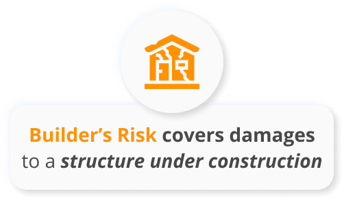 Infografico de Builder’s Risk covers damages to a structure under construction