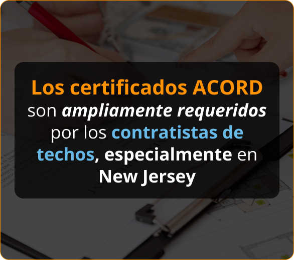 Infografico de Certificados ACORD para roofers en Nueva Jersey