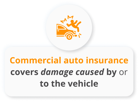 Infographic of Commercial auto insurance covers damage caused by or to the vehicle