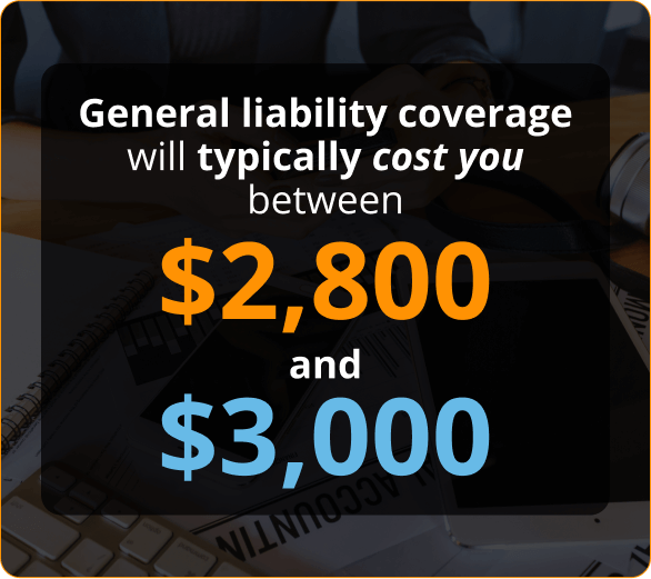 Infographic of General liability coverage will typically cost you between 2800usd and 3000 usd in orlando florida