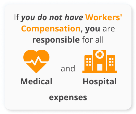 Infographic of If you do not have Workers' Compensation, you are responsible for all medical and hospital expenses