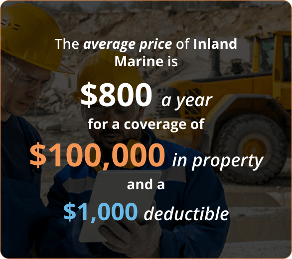 Infographic of The average price of Inland Marine is 800usd a year for a coverage of 100000 in property and a 1000 deductible