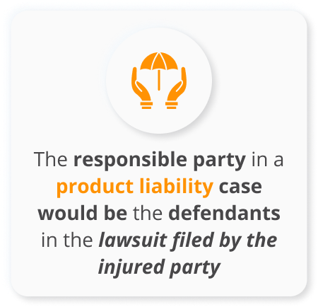 Infographic of The responsible party in a product liability case would be the defendants in the lawsuit filed by the injured party