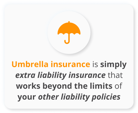 Infographic of Umbrella insurance is simply extra liability insurance that works beyond the limits of your other liability policies