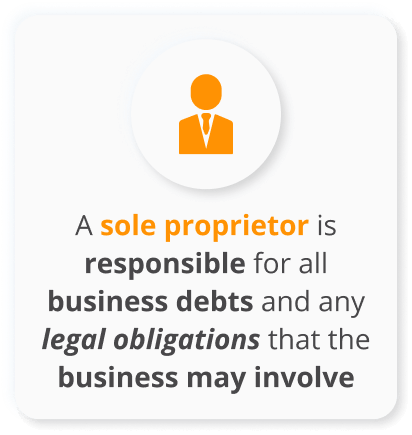 Infographics of A sole proprietor is responsible for all business debts and any legal obligations that the business may involve