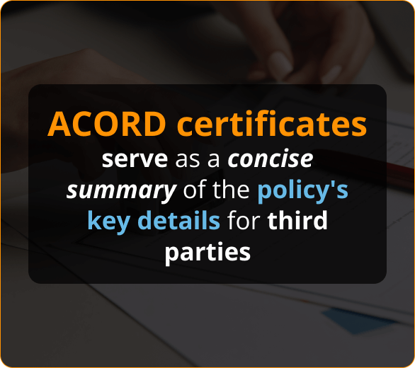 Infographics of ACORD certificates for roofing insurance in texas