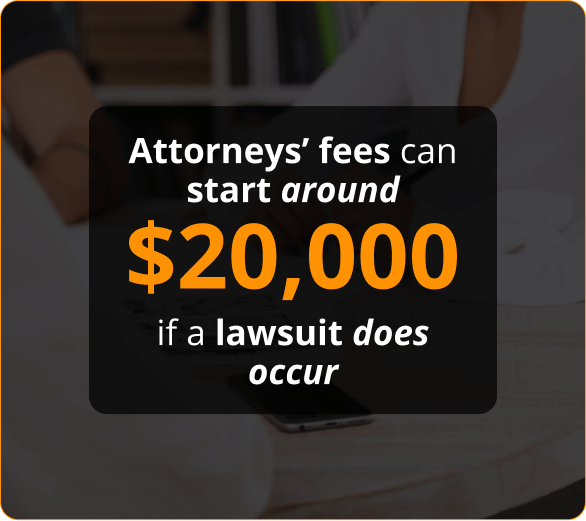 Infographics of attorneys fees can start around 20000 if a lawsuit does occur