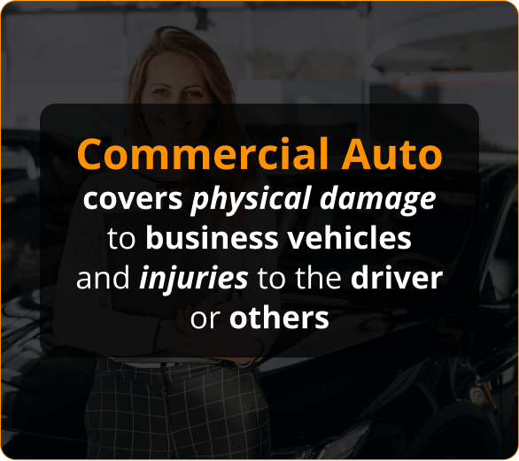 Infographics of commercial auto covers physical damage to business vehicles and injuries to the driver or others