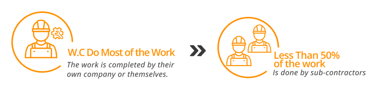 W.C Most of the work is completed by their own company or themselves less than 50% of the work is done by sub contractors