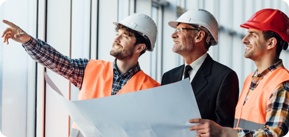 Contractor's team showing the architect the construction site