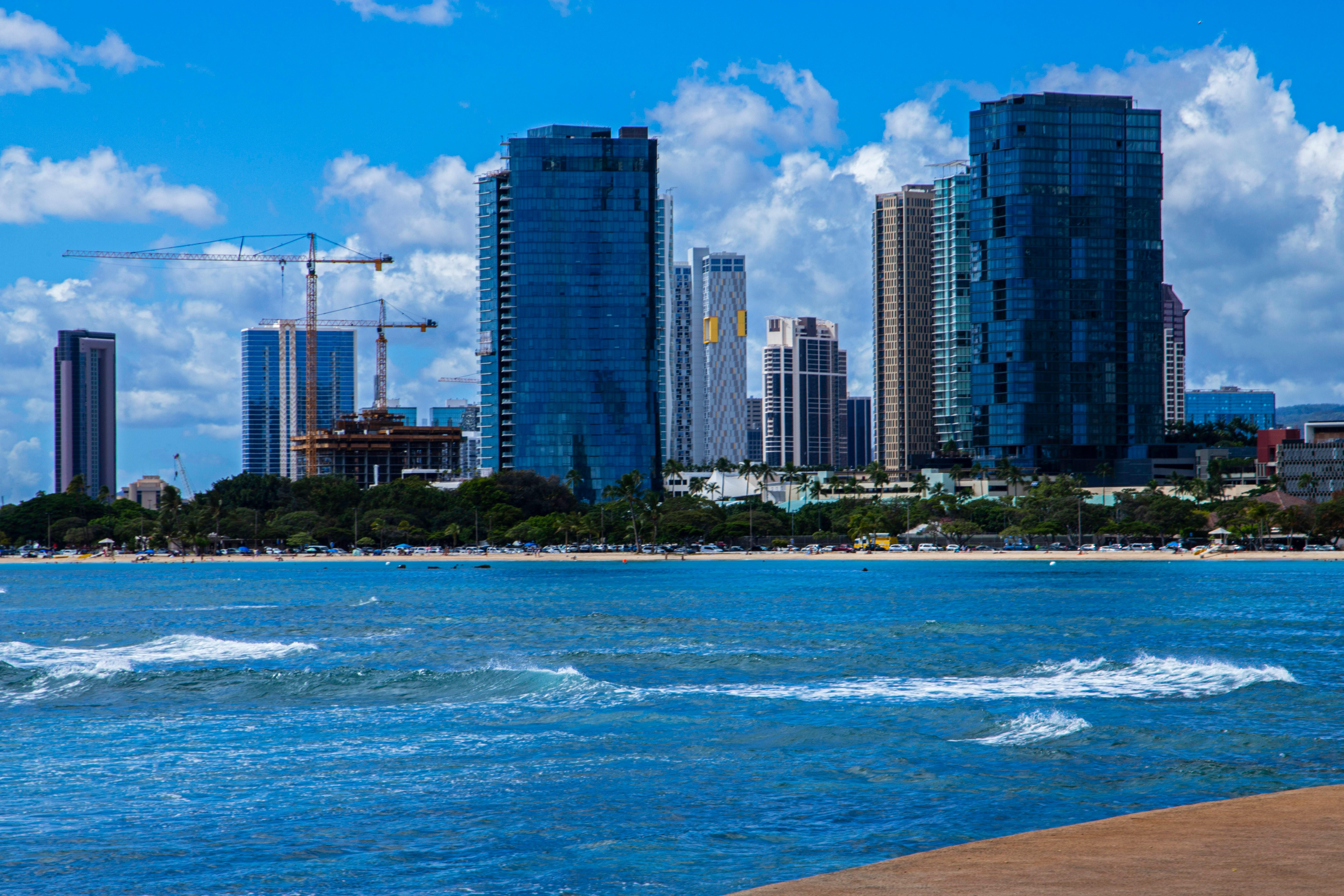 Construction crane in the background of a picture in Hawaii